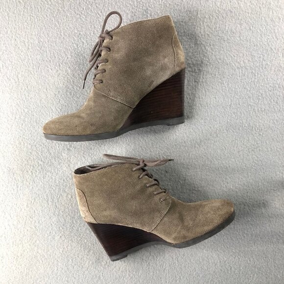Franco Sarto Womens Sz7 Taupe Beige Suede Lace Up Wedge Ankle Boots, Weston - Picture 2 of 12